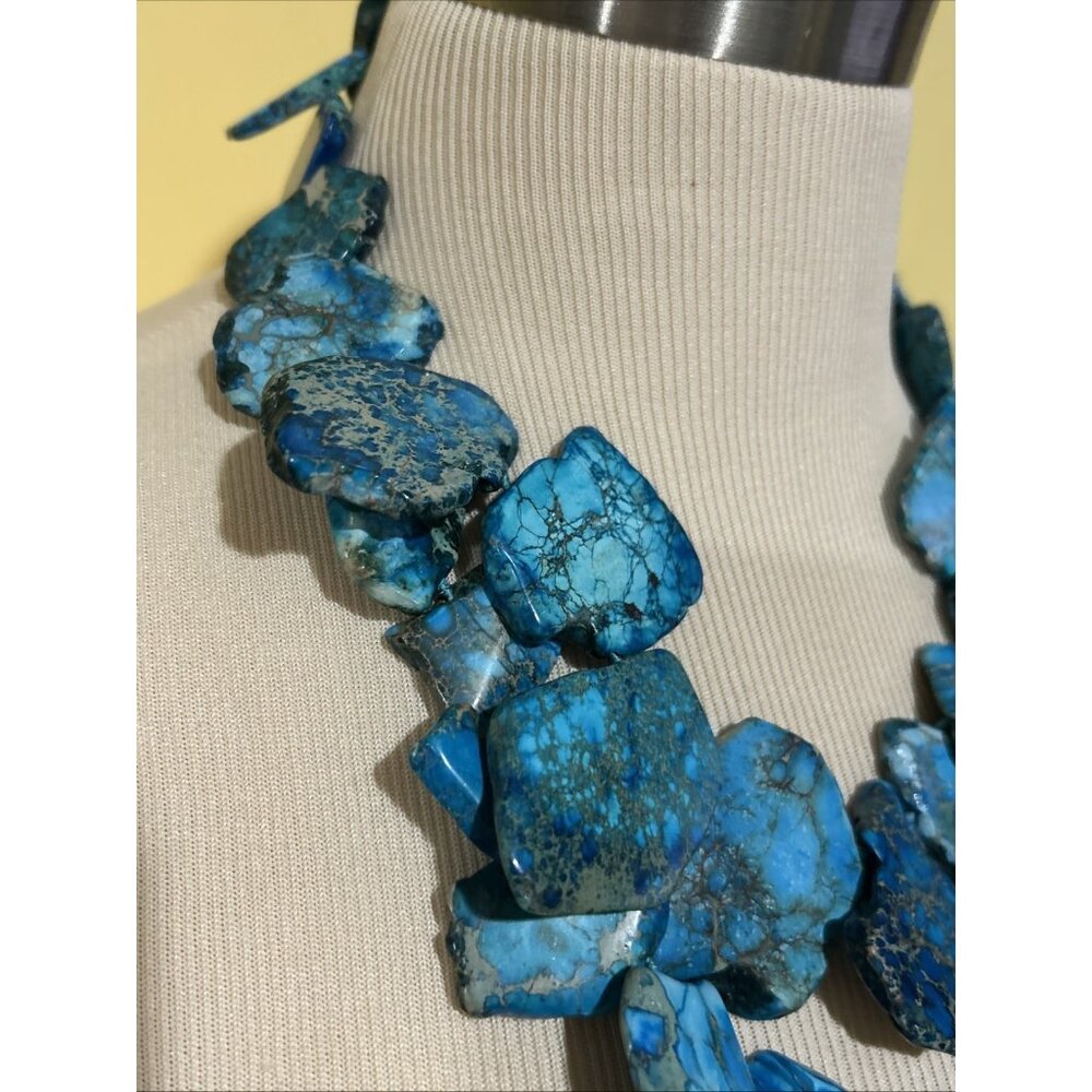 LUC Lucas Lameth Chunky Blue Jasper Necklace .925 Sterling Silver Heavy Boho - Picture 3 of 16